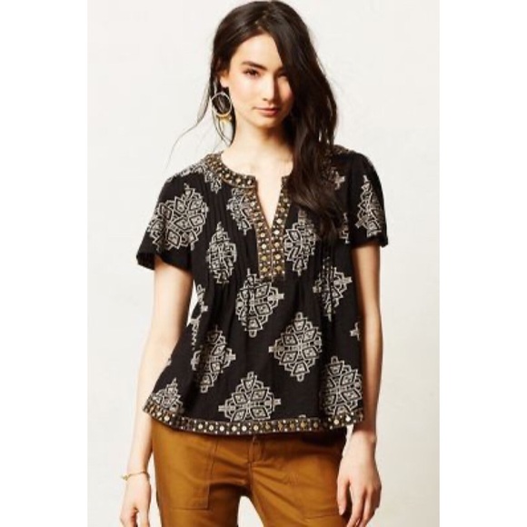 Anthropologie Akemi + Kin Beaded Print Top - Large - Picture 1 of 8